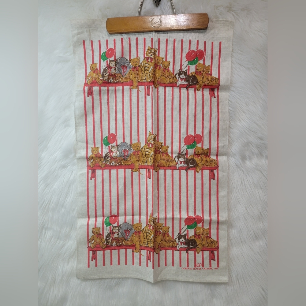 Gordon Fraser Gallery Linen Tea Dish Towel Vintage Balloons Bears Cats Kitty Toy
